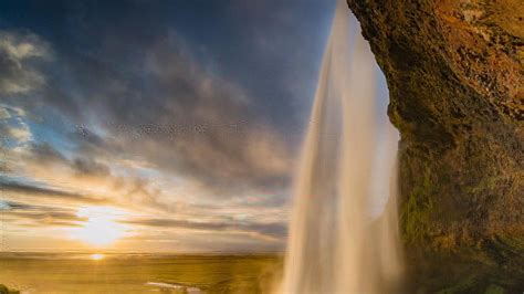 Seljalandsfoss Waterfall In Iceland During Sunset Hd Wallpaper