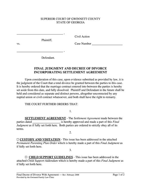 Ga Final Decree Of Divorce With Agreement 2008 Complete Legal