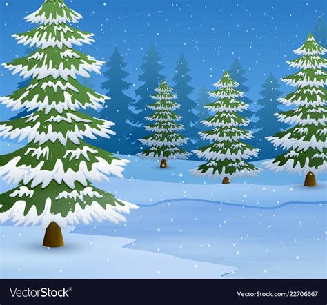 Cartoon Of Winter Landscape With Snowy Ground And Vector Image