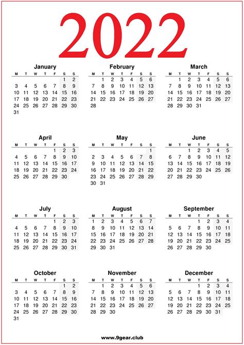 2022 Printable Uk Calendar Red Color Printable Calendars Free