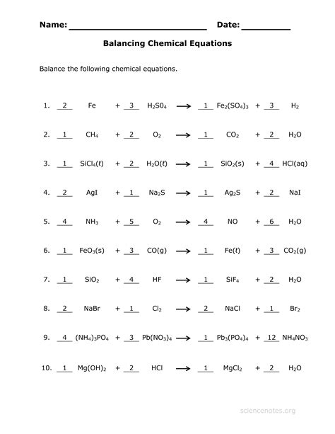 Students will be able to accurately interpret and draw. Answer key for the Balance Chemical Equations worksheet ...