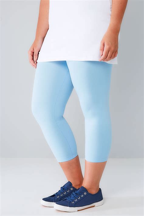 Powder Blue Cotton Elastane Cropped Leggings Plus Size 16 To 36