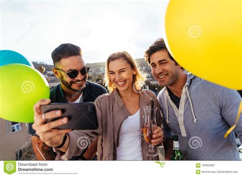 Young Friends Partying Together Taking Selfie Stock Image Image Of