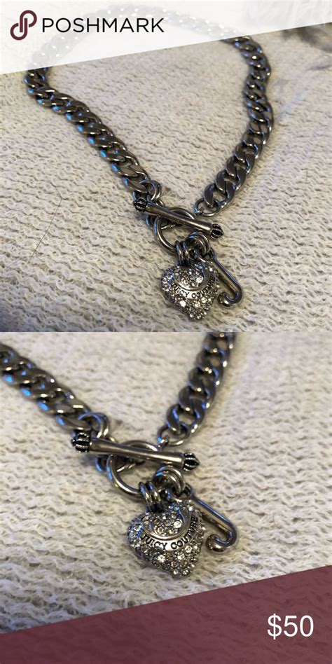 Juicy Couture Chain Link Pave Heart Necklace Authentic Juicy Couture