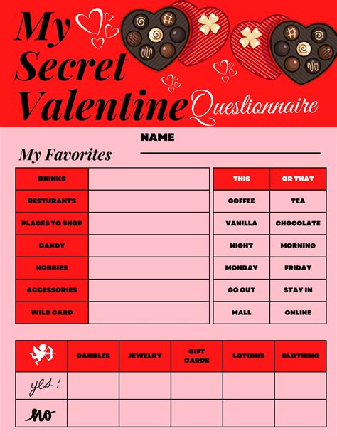 Printable Pdf Secret Valentine Listquestionnaire Instant Etsy
