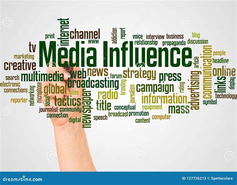 Media Influence Word Cloud And Hand With Marker Concept Stock
