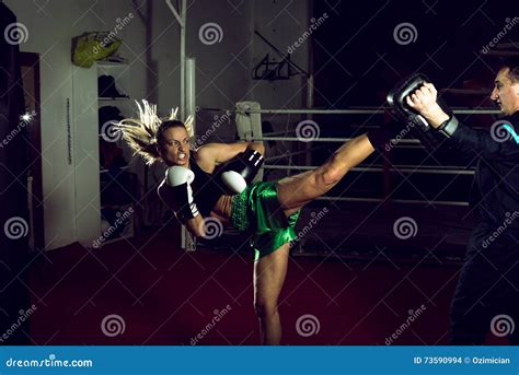 Girl Doing High Kick In Kick Boxing Stock Photo Image Of Attractive