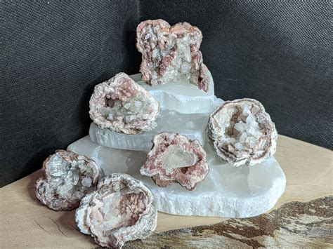 Rare Pink Amethyst Geodes W White Calcite Druzy Crystals Natural