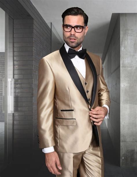 Brown Mens Business Suits Slim Fit Champagne Tuxedos Wool