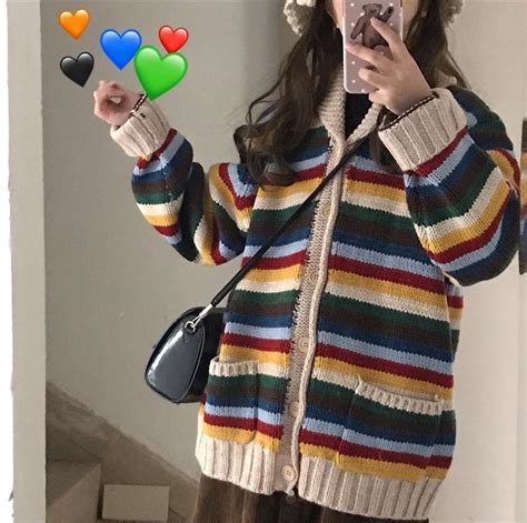 Itgirl Shop Knit Vintage Rainbow Stripes Loose Cardigan Sweater