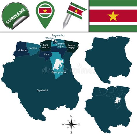 Navigate suriname map, suriname country map, satellite images of suriname, suriname largest cities map, political map of suriname, driving directions and traffic maps. Karte Von Surinam Mit Genanntem Districts Vektor Abbildung ...