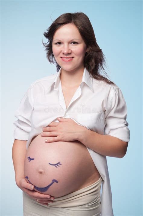 Happy Pregnant Woman Caressing Her Belly Stock Photo Image Of