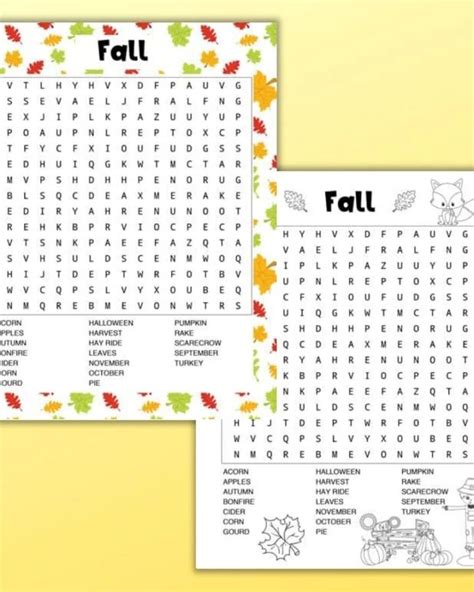 Free Printable Free Printable Fall Word Search Color And Black And White