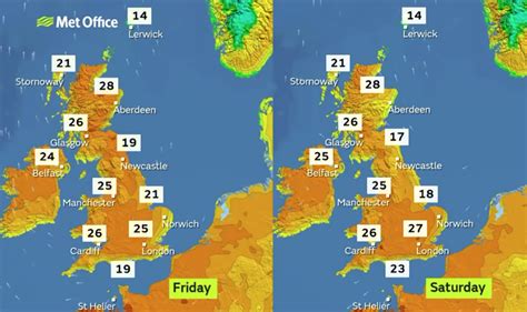 Uk Weekend Weather Forecast Chart Shows 28c Britain Bake Before Polar Chill Strikes Weather