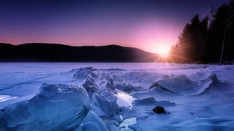Download Wallpaper 1920x1080 Ice Snow Sunset Horizon