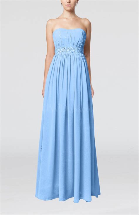 Light Blue Elegant Strapless Sleeveless Chiffon Sequin Evening Dresses