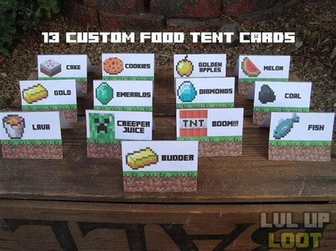 13 Custom Minecraft Food Tent Cards Diy Minecraft Party You Choose