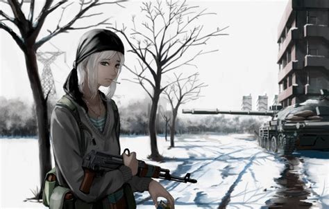 Wallpaper Girl Gun Weapon War Anime Snow Blonde
