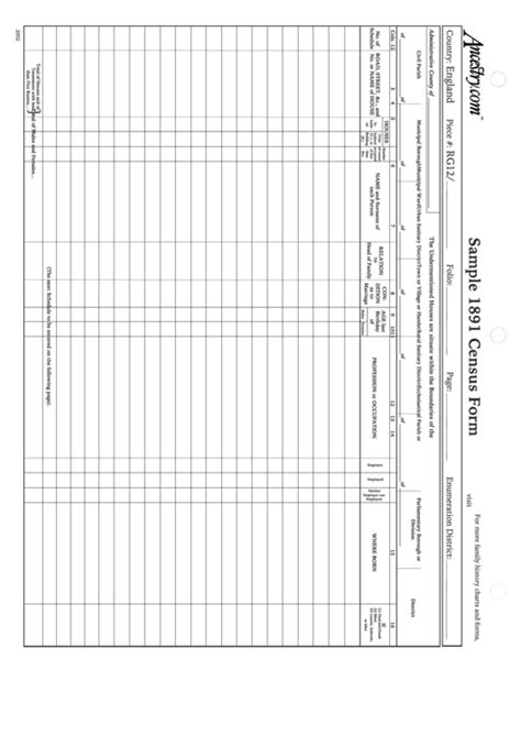 1891 Census Forms Printable Pdf Download