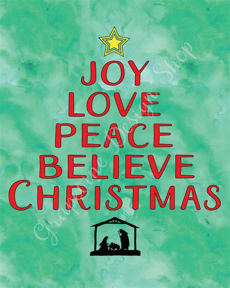 Christmas Tree Print Joy Love Peace Believe Christmas Etsy