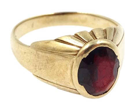Gold Garnet Signet Ring Stamped 9ct And Three Victorian 9ct Gold Shirt