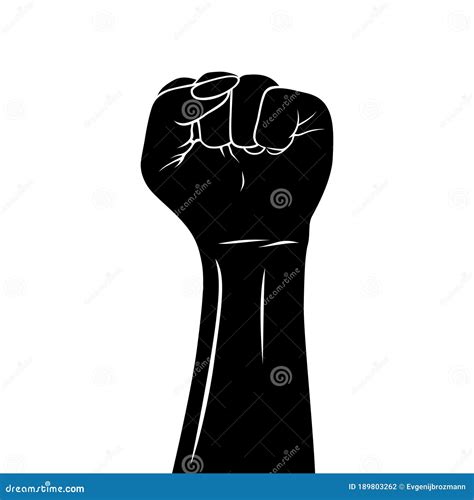 Black Silhouette Of A Female Rising Fist On White Background With White