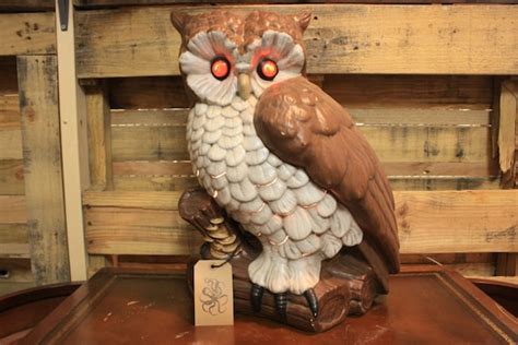 Large Ceramic Owl With Light Up Eyes Etsy