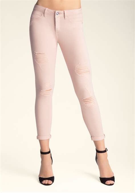 Bebe Ripped Heartbreaker Jeans In Pink Lyst