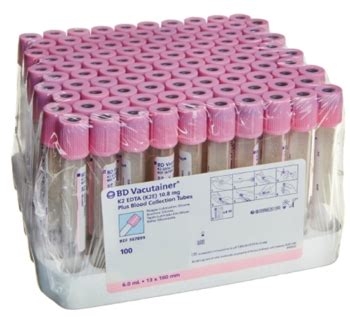 BD Vacutainer Whole Blood Collection Tube 6mL Pink BD 367899 Box 100