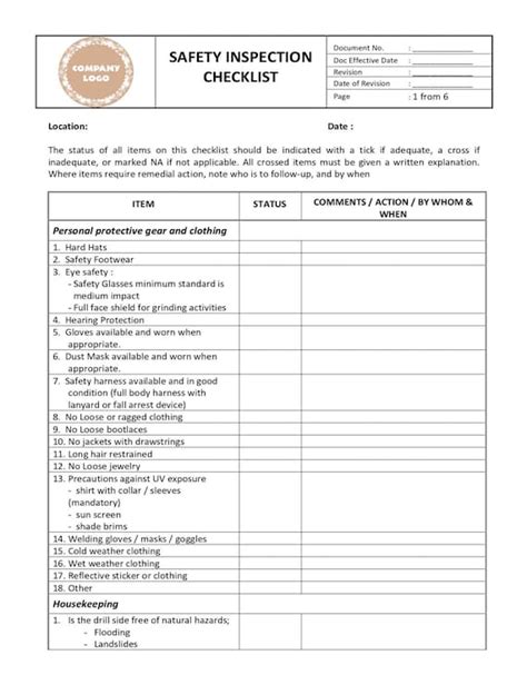 Safety Inspection Checklist Safety Report Safety Checklist Etsy Canada
