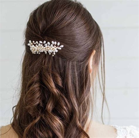 Alyssum Pearl Wedding Hair Comb By Victoria Millesime Half Up Wedding