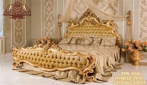 Royal Vintage Style Golden Finish Bed Luxury Crown Bed King Size