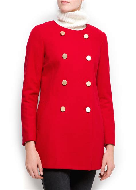 Lyst Mango Mango Double Breasted Coat Red In Red