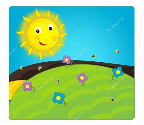 Cartoon Scene With Weather Sunny Meadow Stock Photo By ©agaes8080