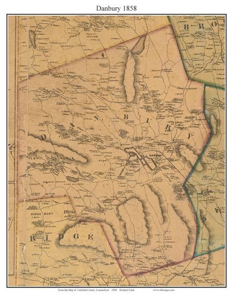 Danbury Connecticut 1858 Fairfield Co Old Map Custom Print Old Maps