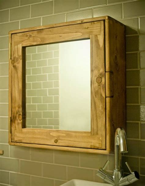Bathroom Medicine Mirror Cabinet Rustic Natural Wood Wall Mounted
