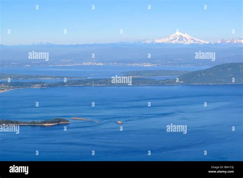 Elevated View Across Puget Sound From Orcas Island At Mount Baker And