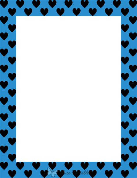 Printable Black On Blue Heart Page Border