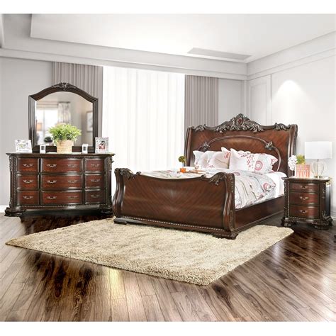 Furniture Of America Cane Traditional Cherry 4 Piece Bedroom Set