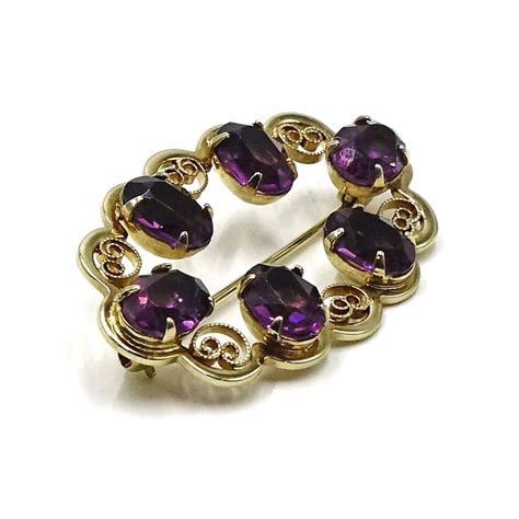 Vintage Amethyst Glass Gold Filled Pin By Catamore