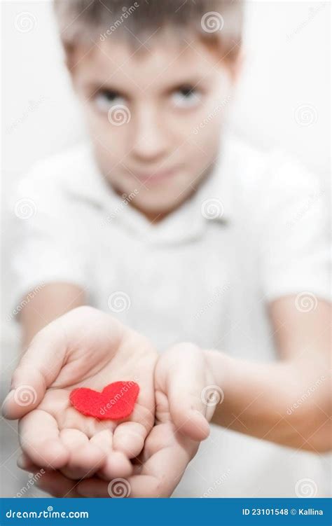 Boy Holding Red Heart Love Valentine S Stock Photo Image Of Happy