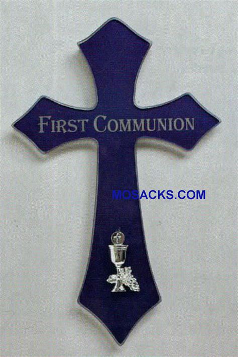 First Communion Blue Glass Wall Cross 6 75 Inches 40933 Communion Cross