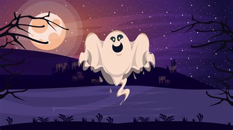 Happy Halloween Animated Scene With Ghost At Stock Footage Sbv