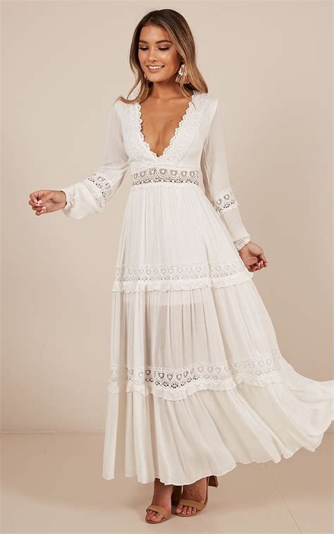 Ariel Maxi Dress In White Showpo In 2020 White Flowy Dress White Dress White Boho Dress