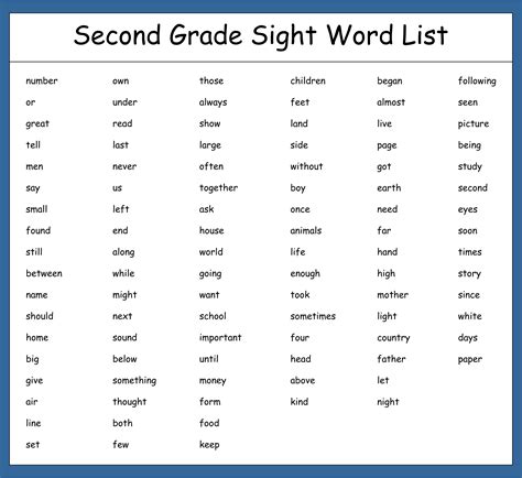 A List Of 2nd Grade Sight Words Eugene Burks Word Search