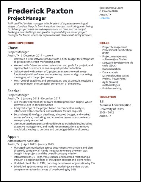 Project Manager Resume Examples That Got Jobs In Job Resume