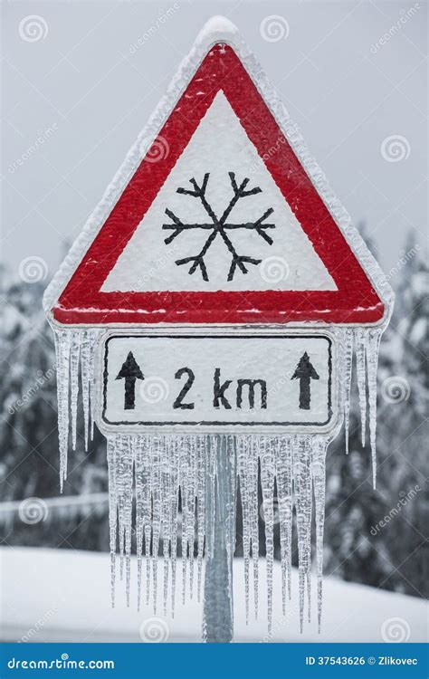 Traffic Sign For Icy Road Stock Photo Image Of Frost 37543626