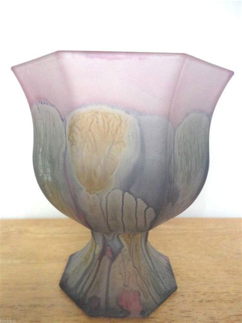 Rueven Handpainted Nouveau Art Glass Co Footed Pedestal Vase Original Label Unique Vases