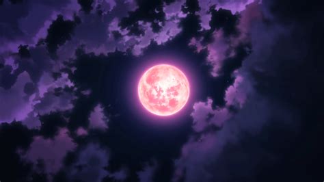 Wallpaper Night Anime Sky Clouds Moon Moonlight Circle