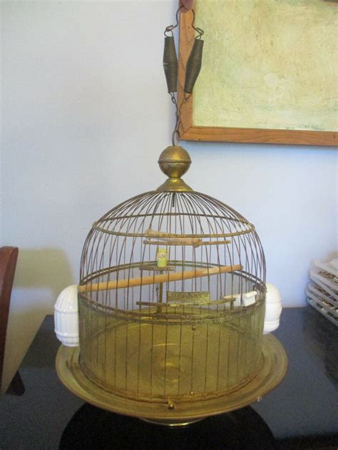 House Parakeet Antique Vintage Hendryx Dome Brass Wire Hanging Bird Cage